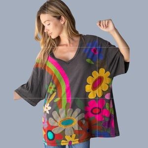 NATURAL LIFE OVERSIZED COTTON APPLIQUÉ TEE BAY SUNSHINE OS